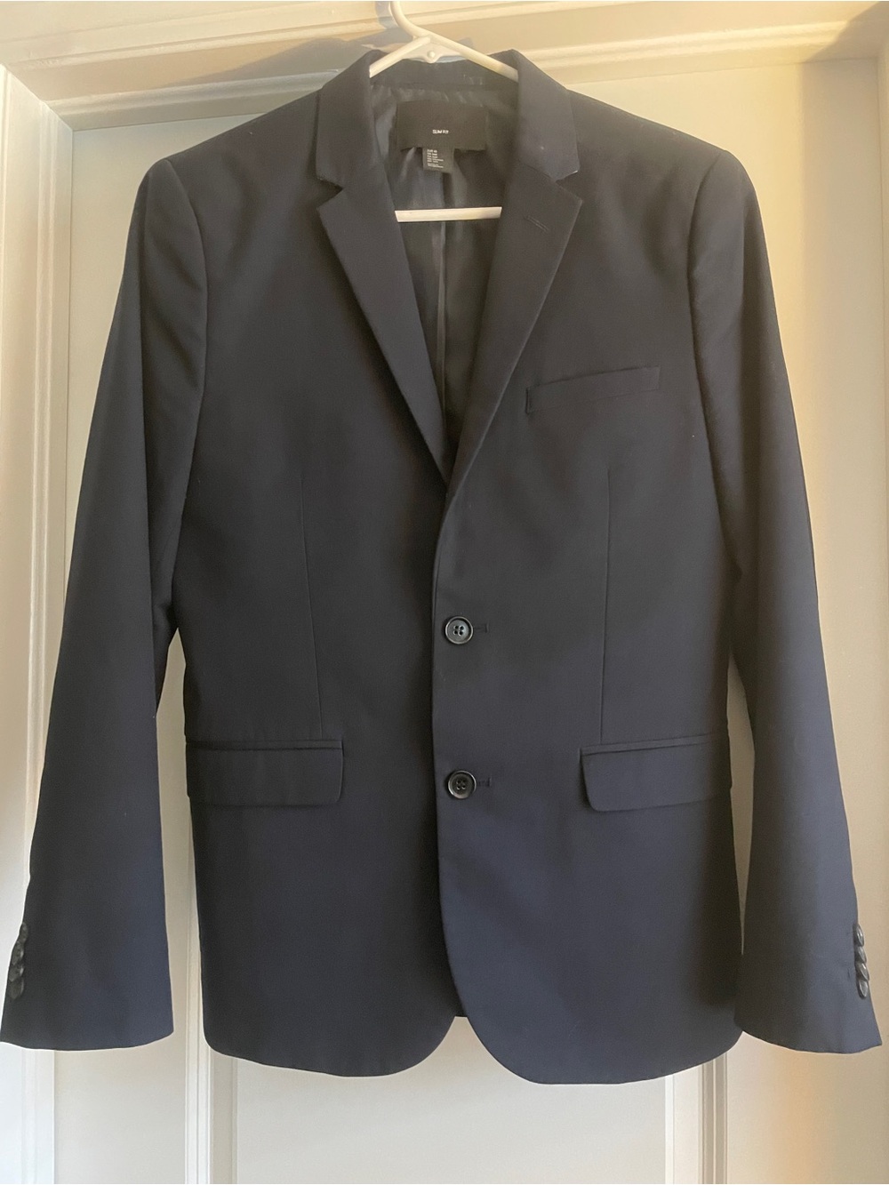 H&M Slim Fit Dark Navy Cotton Blend Blazer Two Button Sport Coat Mens Size 36R